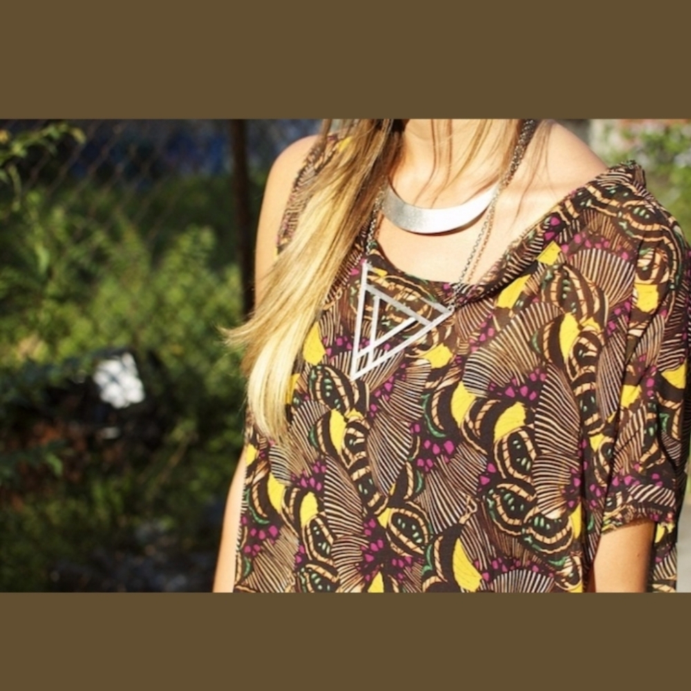 RACHEL ROY Brasil Purple Yellow Butterfly Wing Print Sheer Blouse Top XS